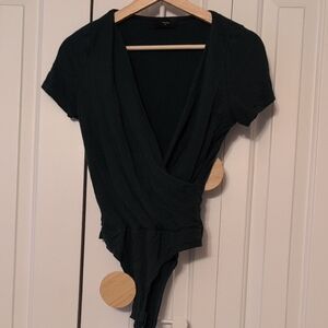 Aritzia Dark Green Wrap Bodysuit